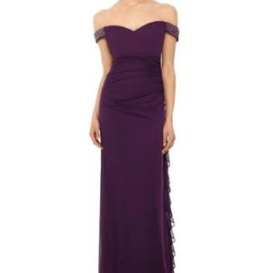 Betsy & Adam Women's Purple Gown Size 12 Off-Shoulder Beaded